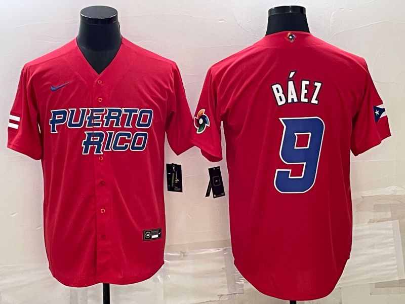 Men 2023 World Cub #9 Baez Red Nike MLB Jersey6